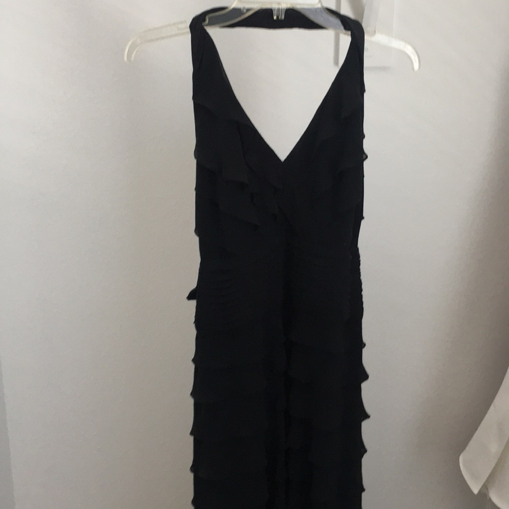 Black long pleated backless evening gown